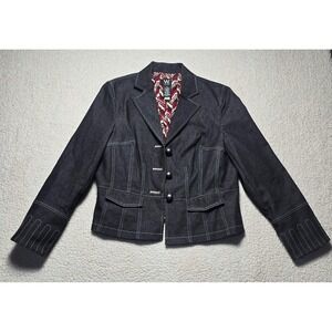 Work To Weekend Womens Dark Wash Denim Blazer Contrast Stitch Jacket Size 12